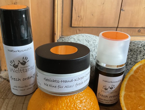 Gesichts- Hand- Körper- Creme fresh orange im Spender